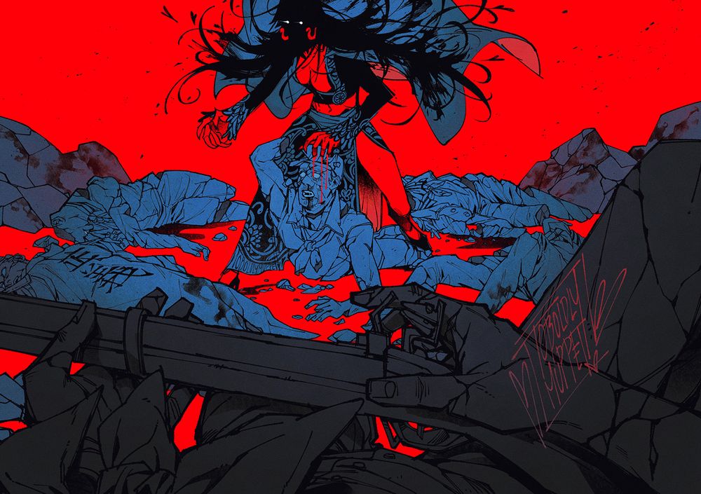 POV of a low ranking marine officer, terrified as he fails to load and aim his rifle. his extremities are turning to stone and the cracks are spreading.

before him, marines lay shattered and twisted. a creature holds an unfortunate officer by the head as he screams, he is falling apart. her claws dig in. the creature's face is in shadow, her eyes are bright. 

it's the snake empress boa hancock on a hunt