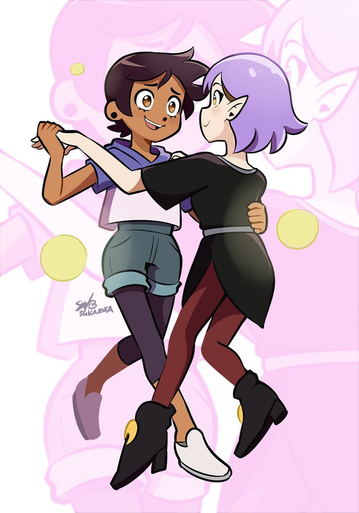 Drawing I did of Luz and Amity from 'The Owl House', in celebration of valentines day.