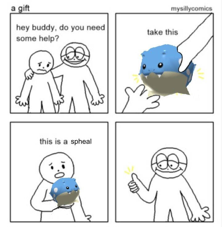 A four panel comic by mysillycomics that I have edited 1: man with his arm around a sad person with text 