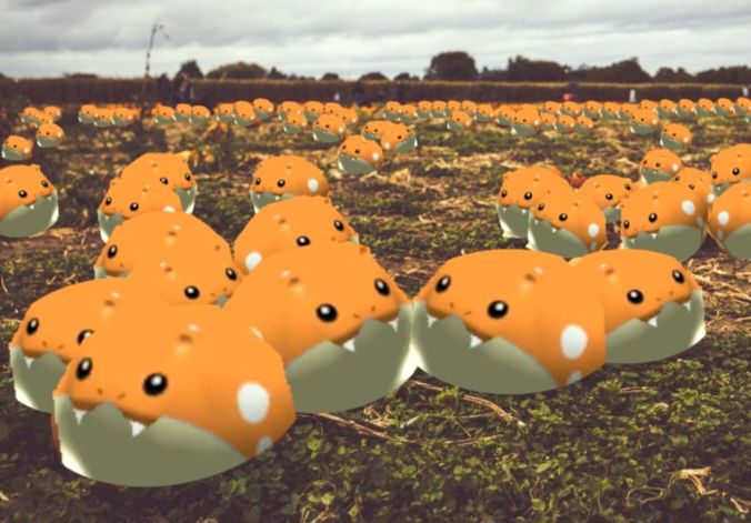 picture of a pumpkin patch but the pumpkins are orange pokemon rumble spheal