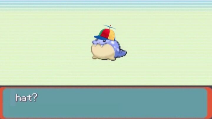 Edit of the original image. Spheal is wearing a propellor hat and the game text says "hat?"