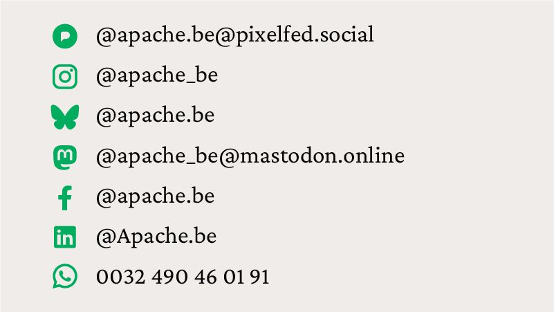 [Overzicht van alle sociale media waarop Apache aanwezig is.]