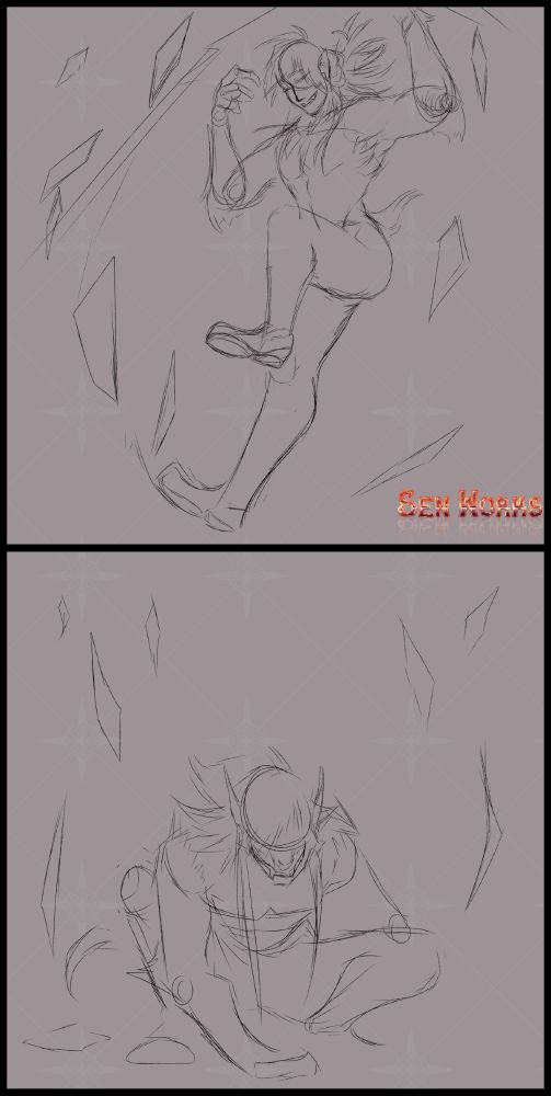 Vain is crashing in through a warehouse ceiling and landing in two comic panels respectively.  In this motion, he's slowly showing shifting signs into a werewolf while grinning.