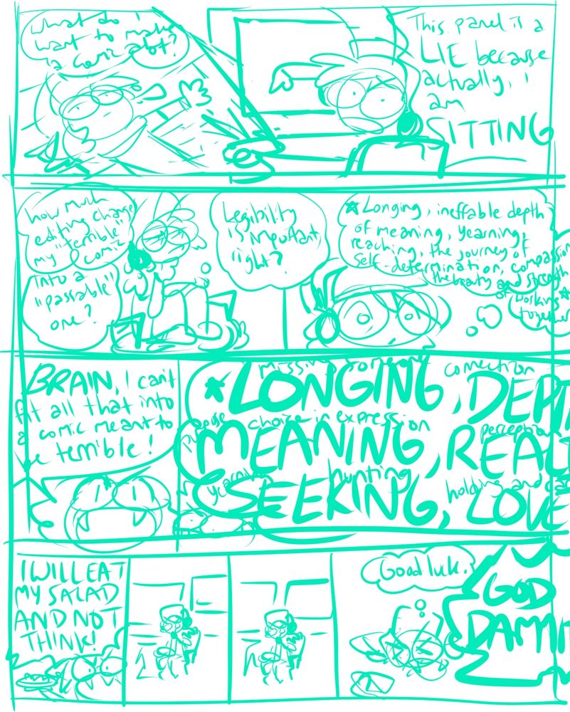 a comic drawn in a vibrant green. it's hard to read the words very well.
