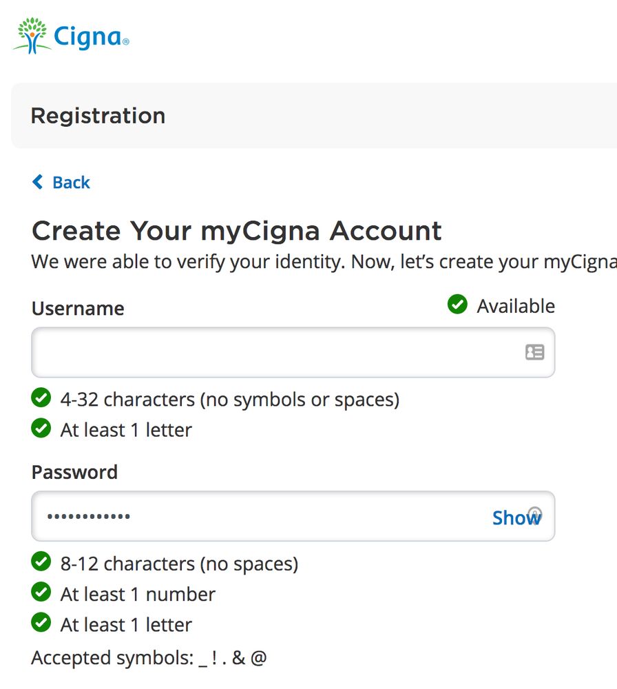 Cigna - Dumb Password Rules