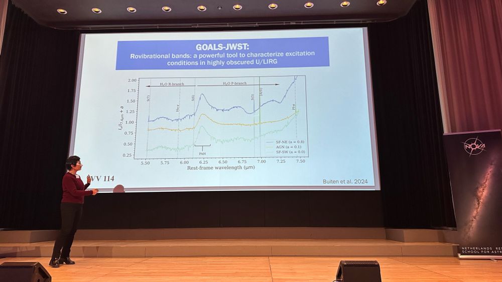 Serena Viti explains a plot of spectra from the JWST of a merging galaxy, both in the AGN center and two outer star-forming regions 