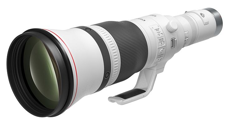 A Canon super-telephoto lens so long and heavy it has its own tripod support armature 