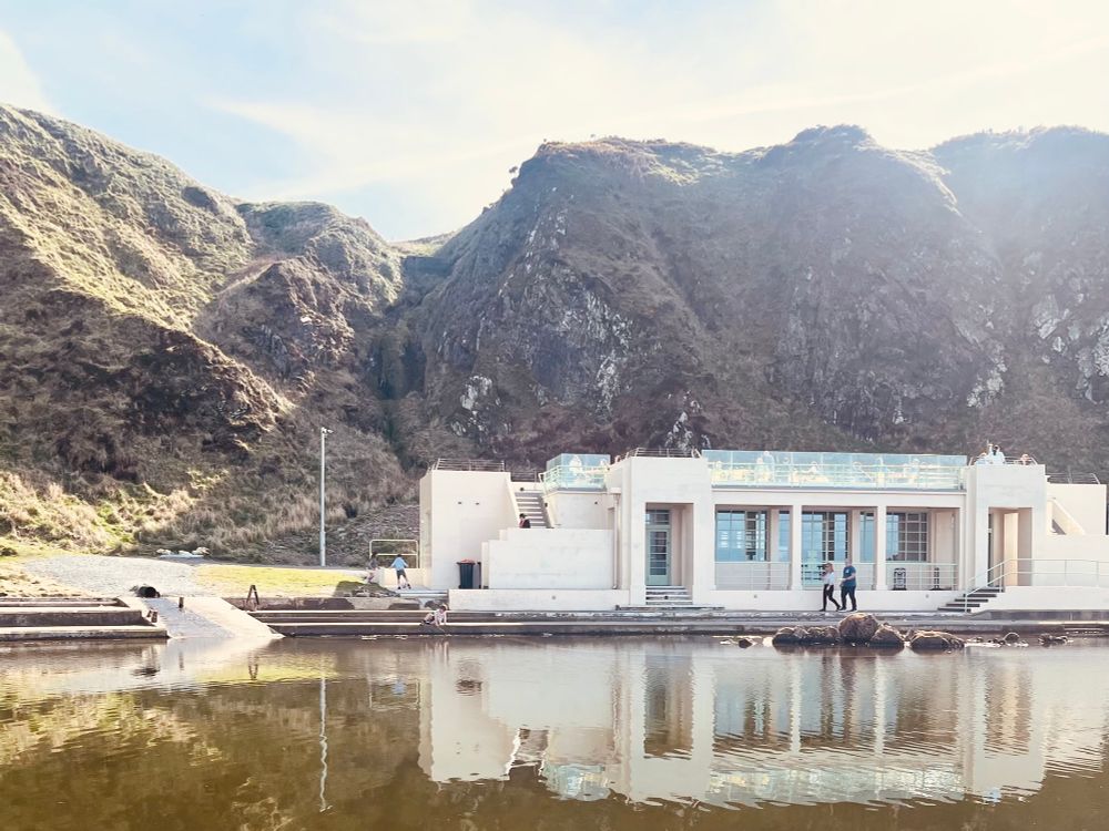 The shallow pool at Tarlair, with pavilion in the background 