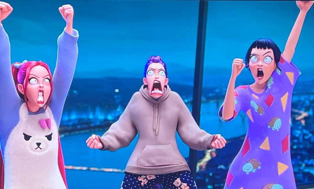 Mira, Rumi and Zoey in comfort wear, extremely excited