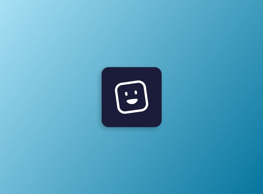 An icon of an app: a squared, smiling face drawn with white outlines over a rounded, dark blue background. 