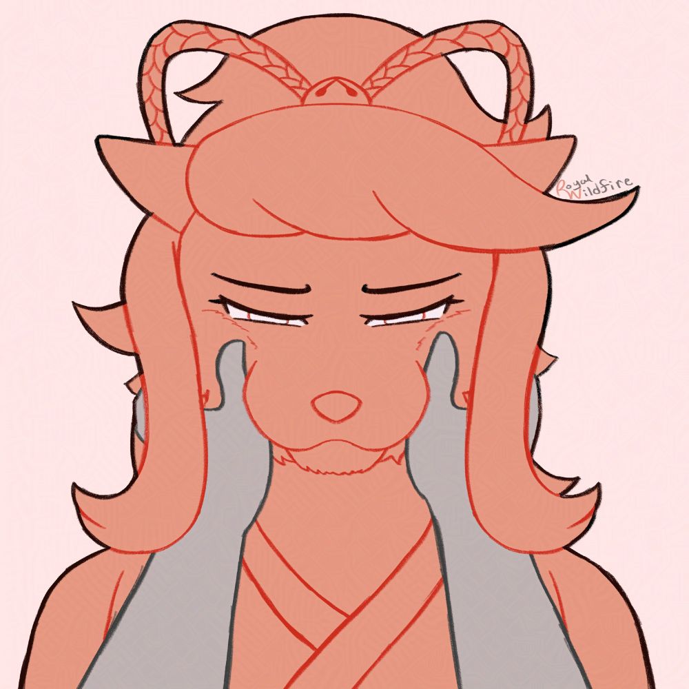 Ceroba from the fangame Undertale Yellow. Her face is being squished by two grey hands that go off screen.