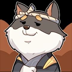 A nrown and white dog-looking character named Wanjirou from the mahjong video game: Mahjong Soul. He is smugly looking away