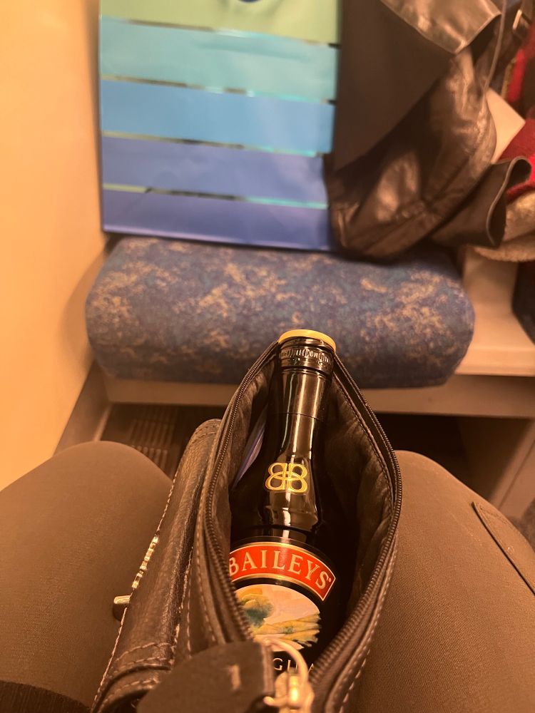tiny baileys bottle in my little purse