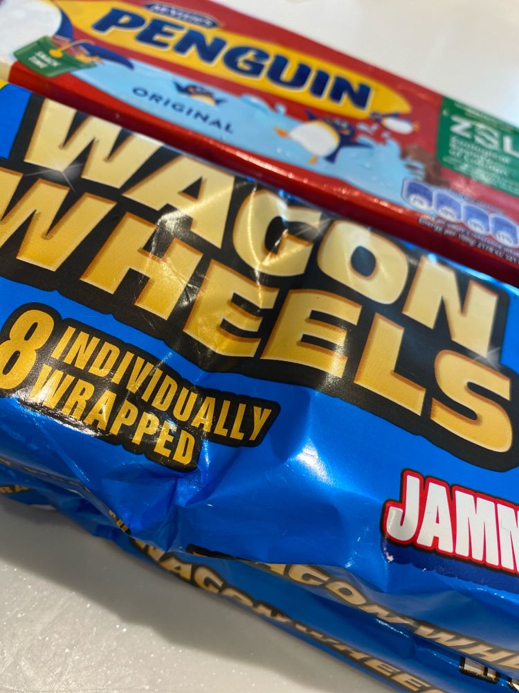 Packets of penguins and wagon wheels
