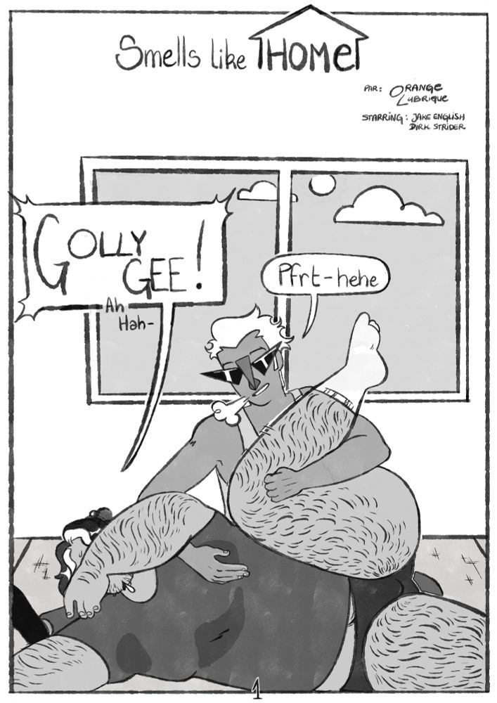 First page of the comics: Dirk and Jake are in a room with tatamis, wrestling. Dirk holds Jake in a restricting pose that is leaving them struggling and sweating