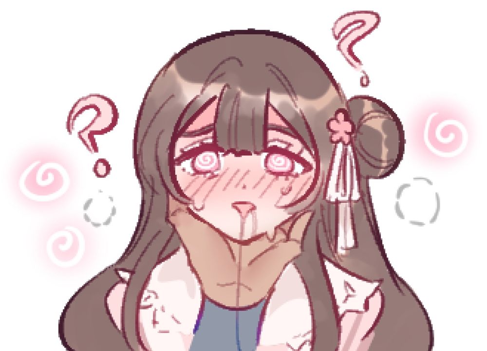 A girl with long brown hair that is tied into a ball on one side and has a pink hair ornament with a flower and a bow. She is wearing a poofy dress with a frilly white collar. Nene’s face is flush with confusion and pleasure as pleasant feeling of the kiss has left her feeling dazed and fuzzy. Her pink eyes have spirals and saliva from the kiss between the two can be seen. Her head is being cupped by Marian who has her fully under his control.

Tag for the art gallery: #MilkouArt