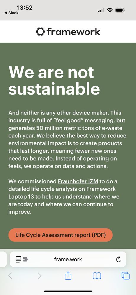Framework’s sustainability page.