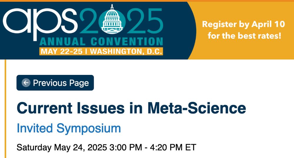 Screenshot of the APS program for "Current Issues in Meta-Science", Saturday, May 24, 3:00pm