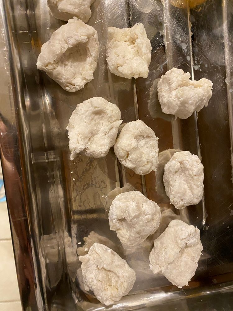 Taro and tapioca dough shaped into the abacus seed dumplings