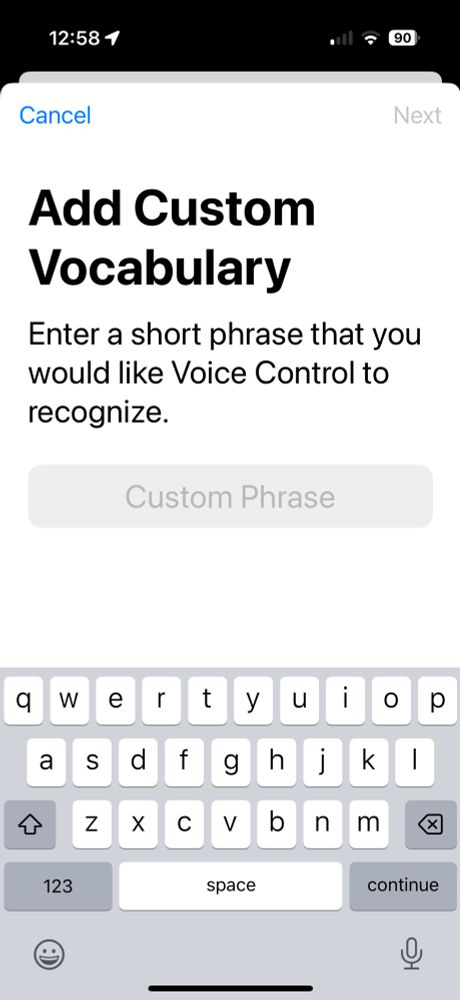 add custom vocabulary accessibility tool on my iPhone