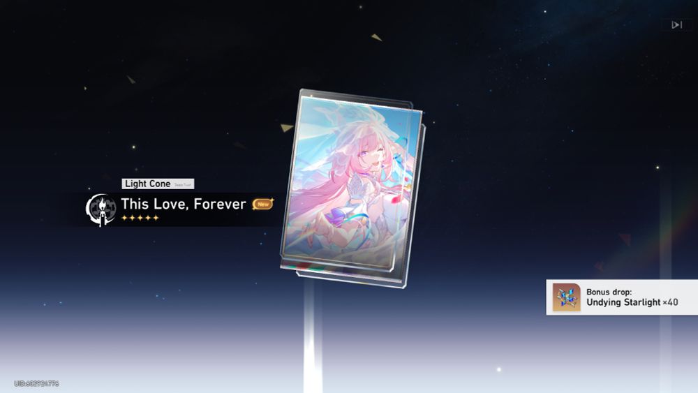 Honkai: Star Rail gacha pull screen: Light Cone This Love Forever (New!)(Remembrance)