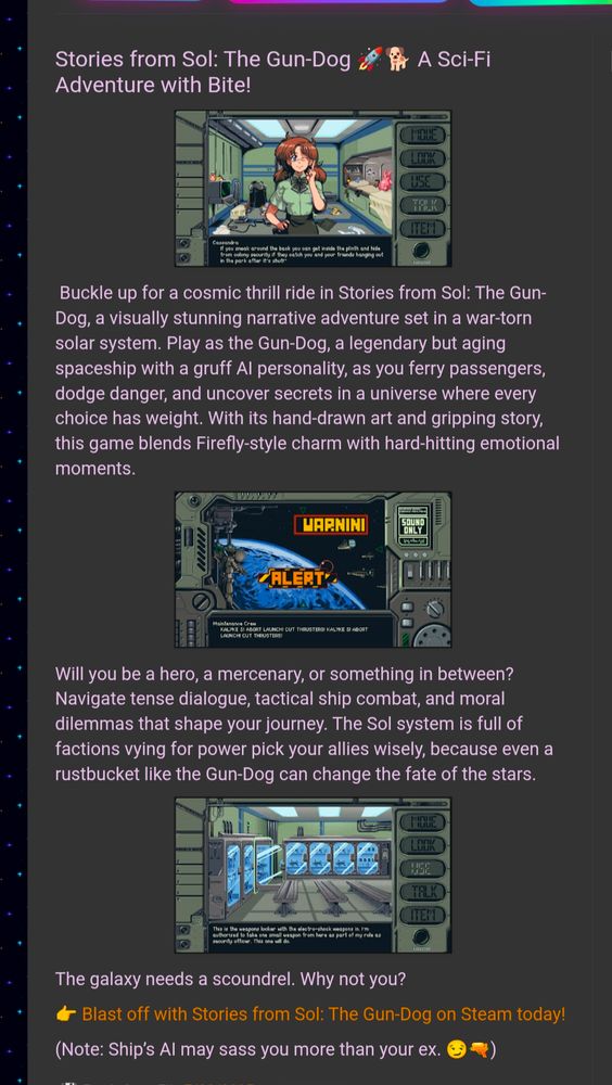 An AI generated article about Stories from Sol: The Gun-Dog. It falsely states that the plot of the game is about being the ship's AI and ferrying different passengers.