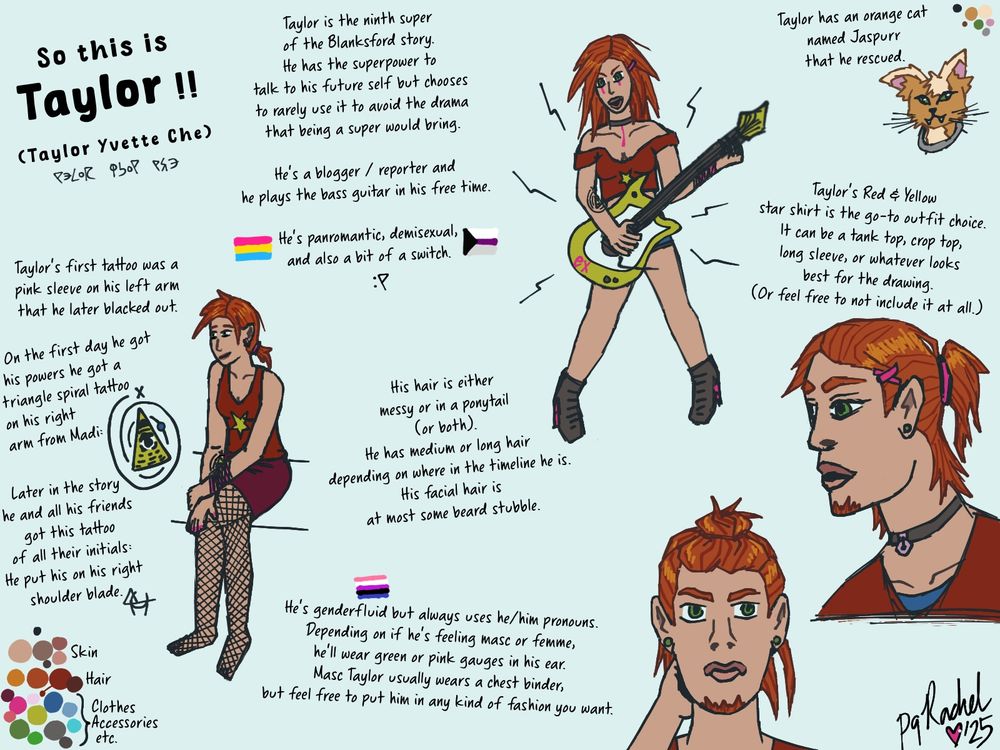Taylor's Ref Sheet with him playing his bass guitar on it.