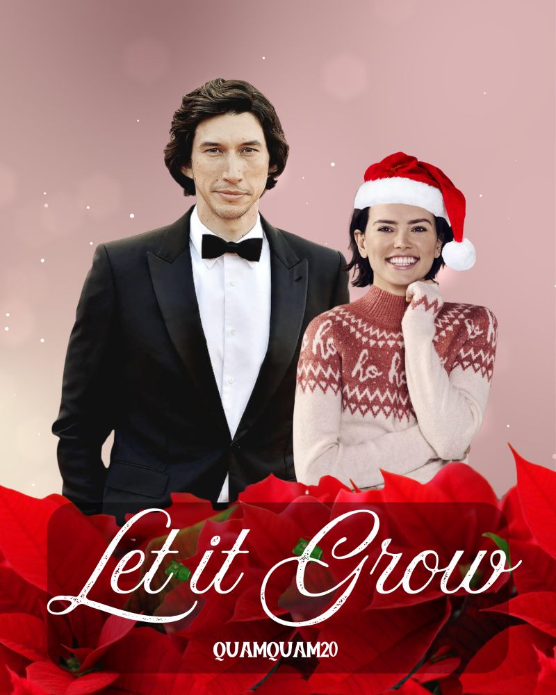 Let it grow by quamquam20 poinsettia foreground over a picture of a handsome man in a suit and a beautiful woman in a Christmas sweater and a Santa hat