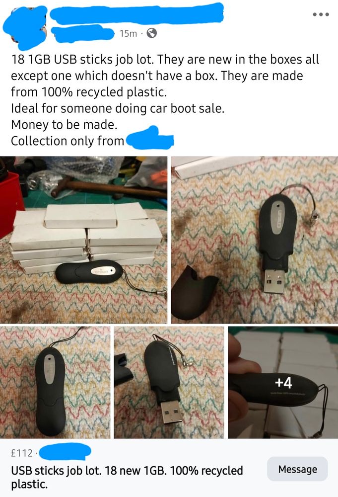 A photo of black usb sticks for sale on Facebook Marketplace.