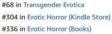 Rankings from Amazon's Kindle store:
#68 in Transgender Erotica
#304 in Erotic Horror (Kindle Store)
#336 in Erotic Horror (Books)