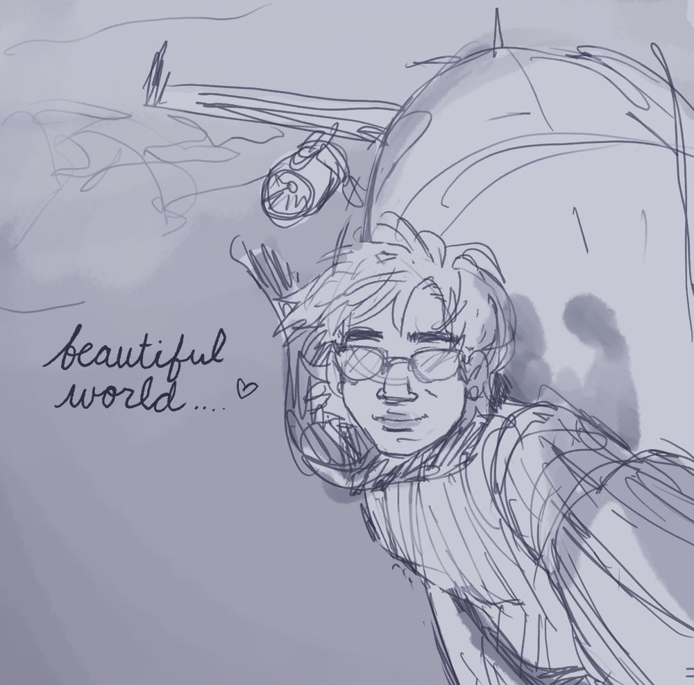 fanart of kazuya taking a selfie out the window of a flying plane