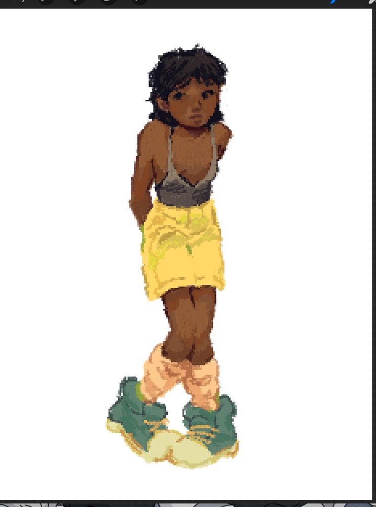 pixelated digital fan art of mario from kaiji. he is posed shy and cute in casual summer clothes.