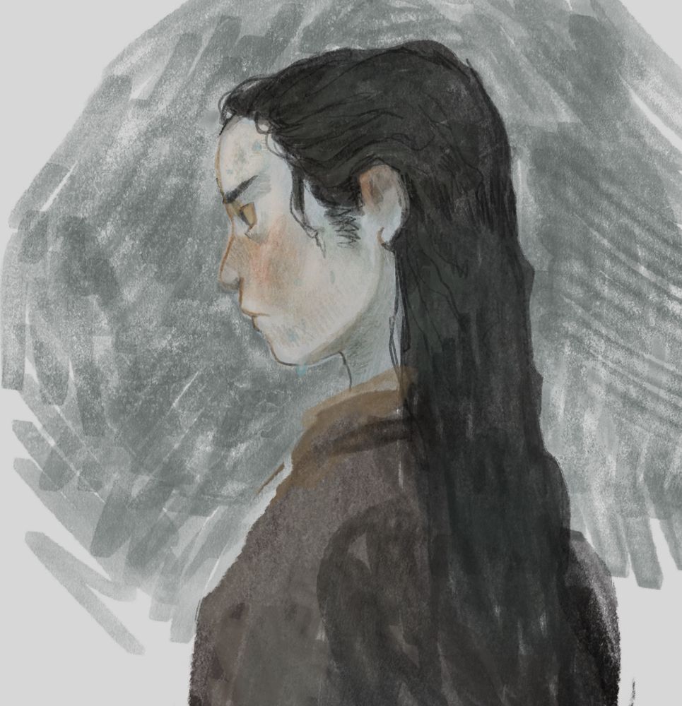 digital fan art of tenar from the second earthsea book. she is stern and wet from dunking her head in the river