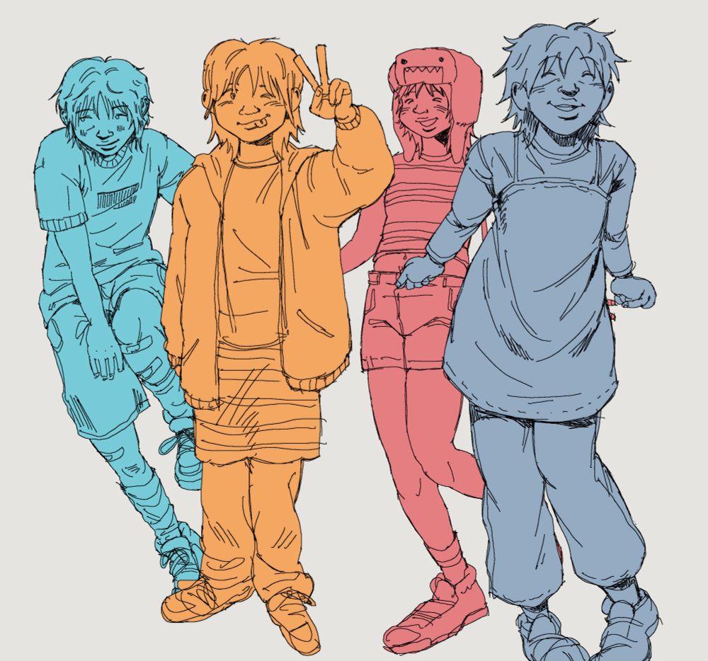 fan art of four marios in different outfits