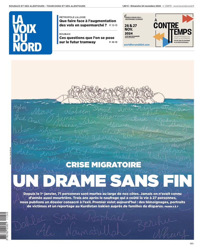 La une de La Voix du Nord consacrée ce dimanche et pour ces quatre prochains jours au « drame sans fin » dans la Manche.