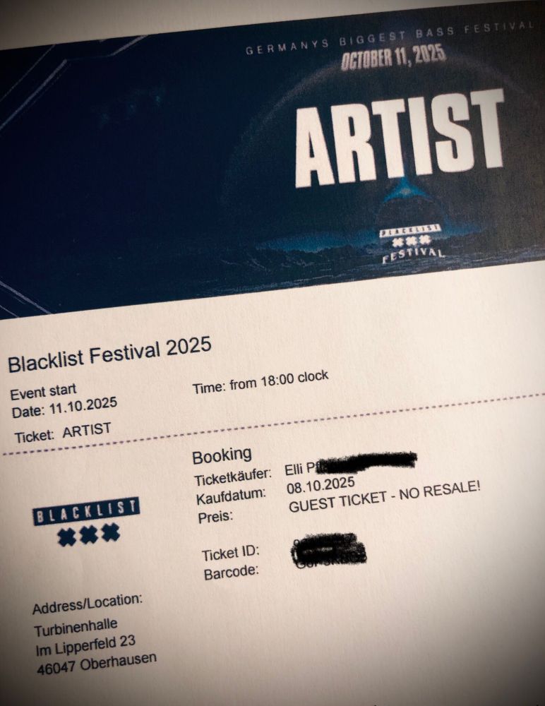 Künstlerticket für das Blacklist Festival in Oberhausen