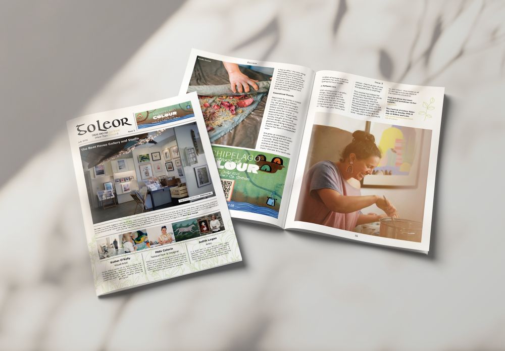 Two copies of issue 2 of Go Leor magazine. One is closed and shows the front page and the other one is open on a spread of the article about Malú Colorín.