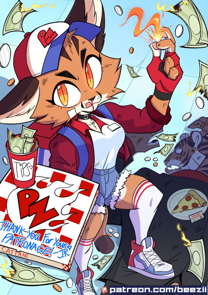 Jackie doing her job delivering pizza to a valuable 'customer'. You can also try and have the decency to not attempt to mug her!