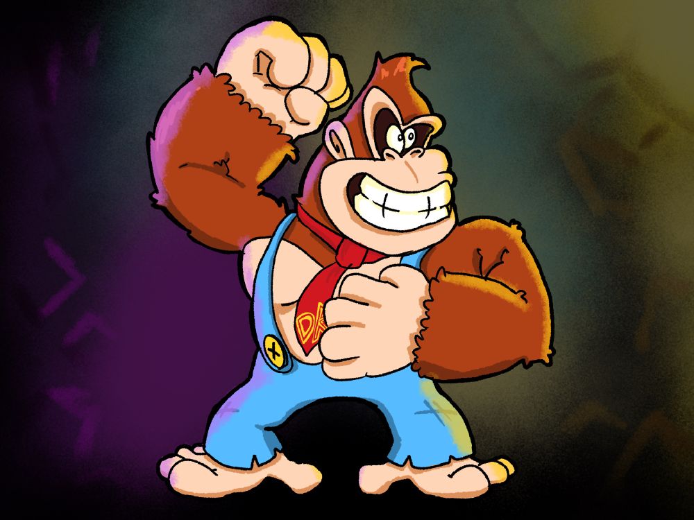 Art of Just DK from Bananza. Ready to punch while wearing some blue slacks.