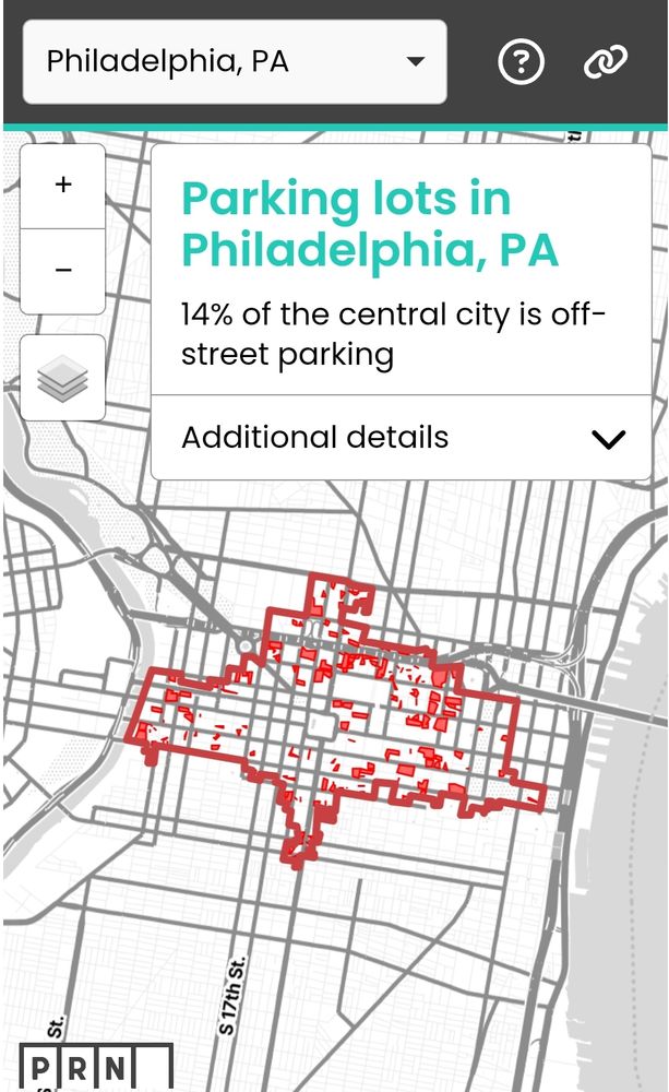 Screenshot showing 14% of Philadelphia's city center is off-street parking.