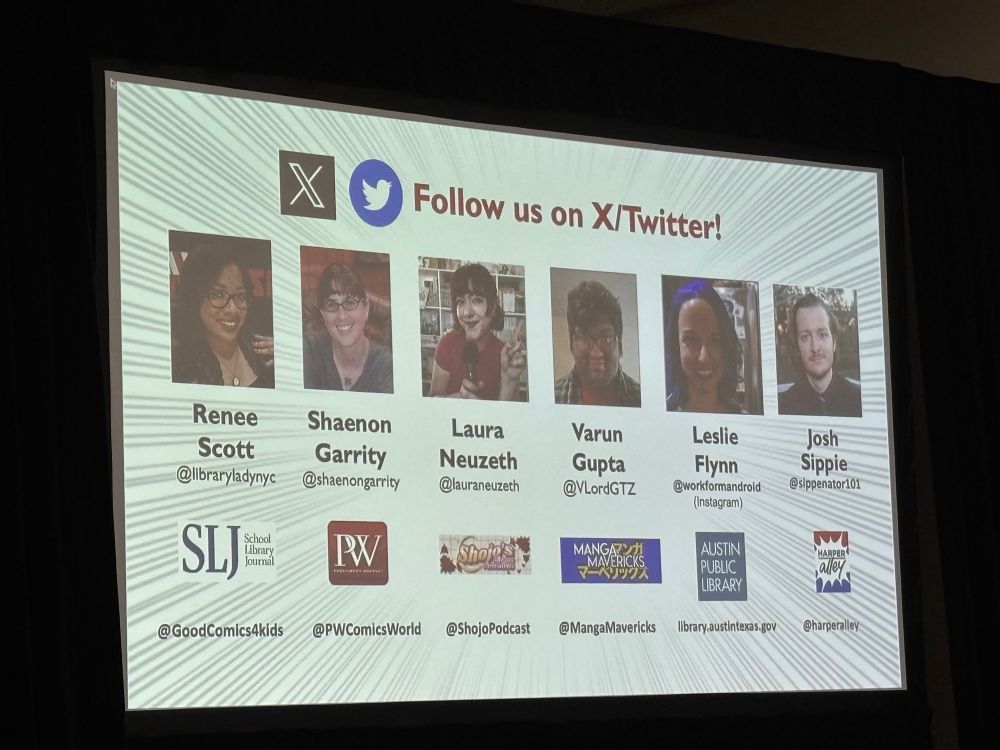 A slide of the panelists and their social media handles plus companies/ media outlets 