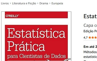 Livro "estatística prática para cientistas de dados" classificado na Amazon como livro de literatura, ficção, drama