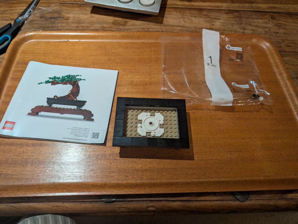 A picture of an incomplete Lego bonsai tree