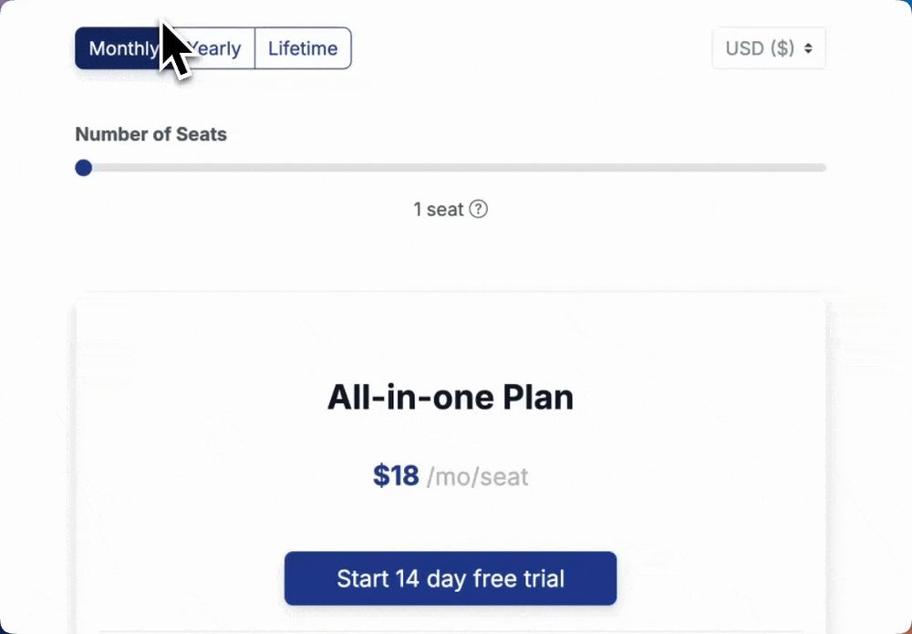 SaaS Monthly/Yearly/Lifetime pricing