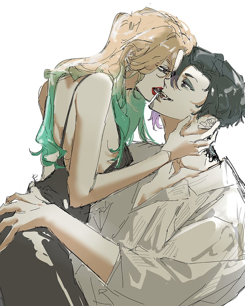 “So~ you came to see me instead? How delightful!”

   “Uh... fxck you.”

“Just sayin'
However let me tell you in advance that I fall in love too quickly and I always end up disliking them first.”

   “Who would come to find true love in a bar?
And I've never loved you for a sec, so I think it's a draw.”

“Ouch, that hurts! You're cruel lady, y'a know? But lemme see who win this game, Okay?”

   “...Fine, whatever, because I'm sure I'll win.”

“Great, great...”