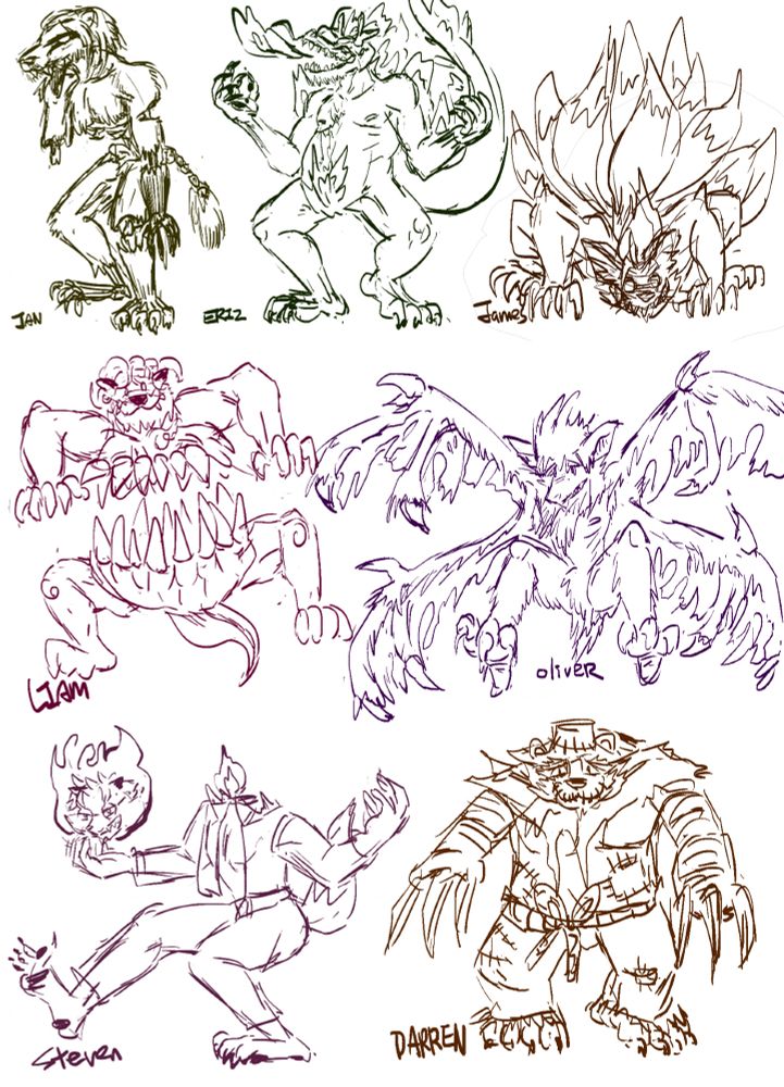 
° Jan as a zombie (no, it wasn't the heavy smoking. That's how he feels inside sometimes)
° Eriz as a flaming demon (damn, forest demon AND flaming demon, still a needy cunt, but we love him anyway)
° James as a kitsune (smooth, seducing, and deadly like one too)
° Liam as a pumpkin (STOP IT!!!) monster
° Oliver as a type of folklore entity from Scotland (he tries to be scary, give him a chance!)
° Steven as the headless man (cause you ain't gonna get rid of him..... unless you are ([REDACTED])
° Darren as a scarecrow (he made the costume himself and you better compliment it, unless you wanna see him with his "melted" eyes, THEN he will get actually scary 83)
