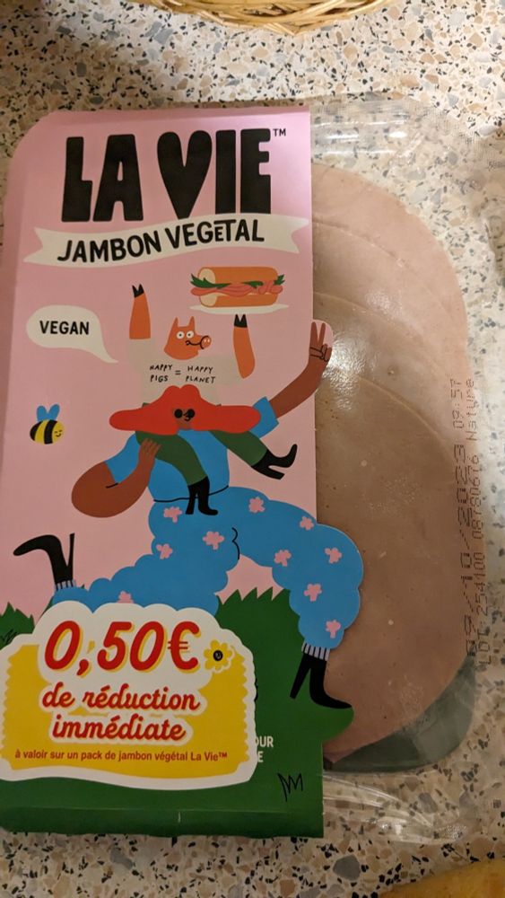 Photo de la "couverture" du paquet de jambon végétal marque "la vie"
