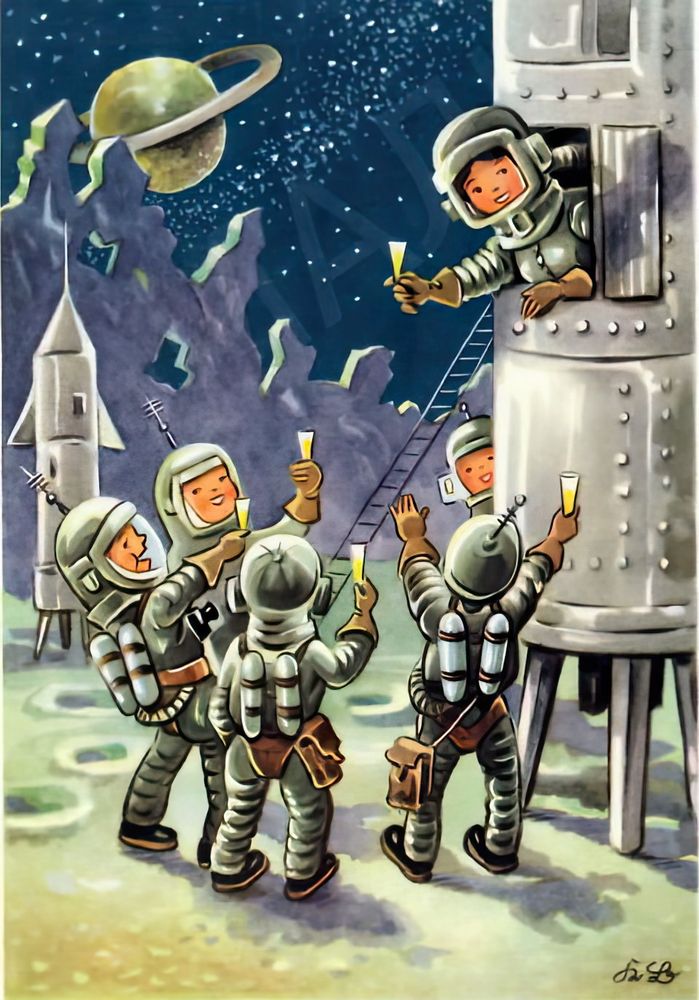 Astronautas brindando por el año nuevo