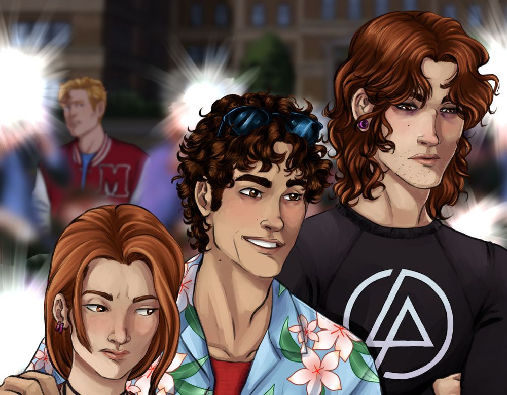 zoomed in image of previous image without color filters to show the close shades of hair color amongst 3 of the 4 siblings