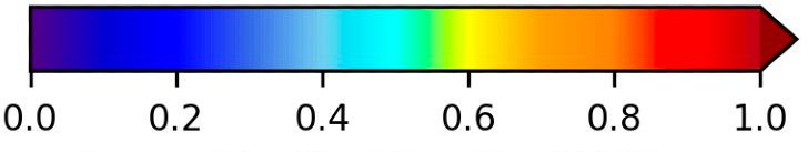 A modified jet color palette that goes from dark blue to cyan, yellow, orange, and red. There is a sharp increase in contrast from green to yellow and yellow to orange. This can lead viewers to think there is a sharp boundary where data moves through the values represented by these colors.